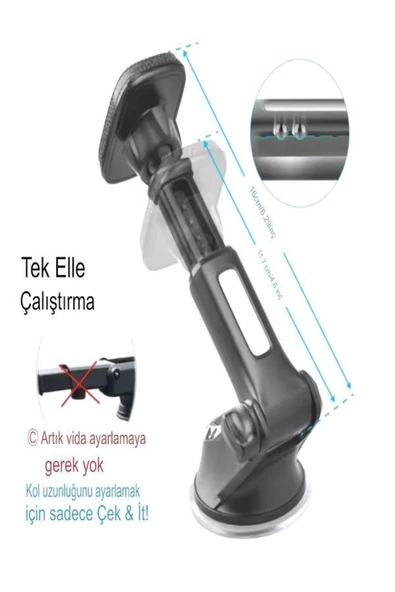 DEANB T-35 360° Dönebilen Mıknatıslı Uzayan Vantuzlu Tutacak Araç Içi Telefon Tutucu - 3