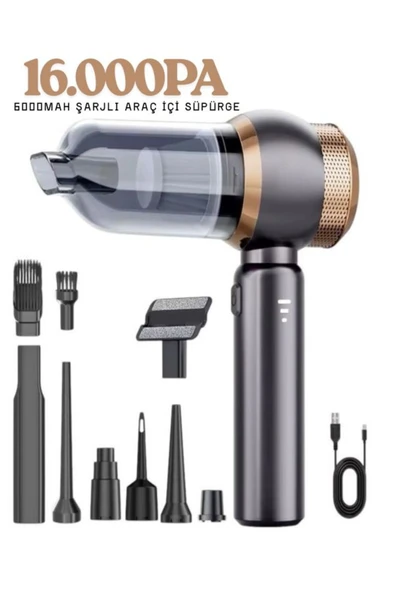 DEANB AHV 8in1 Kablosuz 16000 PA Araç, Ev, Ofis İçi Mini Süpürge – 6000 mAh Şarjlı, Vakum + Üfleme - 1
