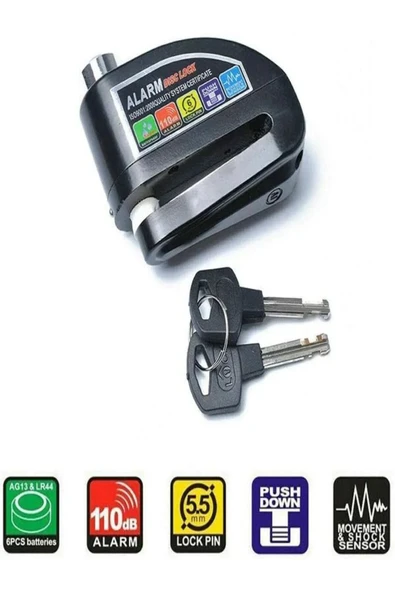 DEANB Motosiklet Disk Kilidi – 110db Alarmlı, Su Geçirmez, Hatırlatma Kablosu, 7mm Çelik Pim - 8