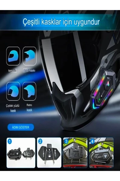 DEANB Y2-Max IPX6 2kişi 300m Su Geçirmez RGB Bluetooth 5.3 Kask Kulaklığı – İntercom & Gürültü Engelleme - 4