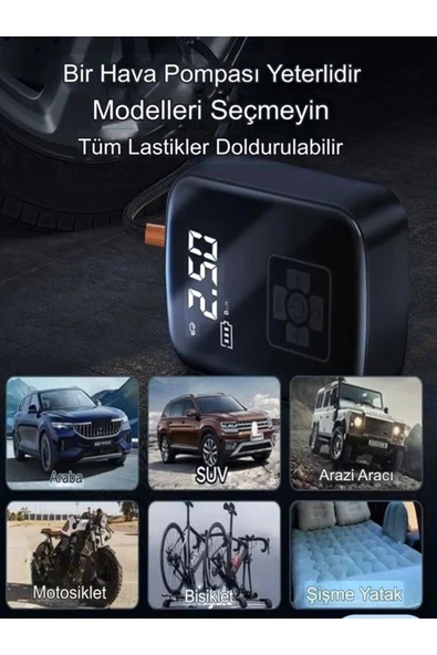 DEANB A55-56 PSI Destekli 3600mAh 50W LED Ekranlı Araba Motor Bisiklet Top Hava Kompresörü Powerbank - 6