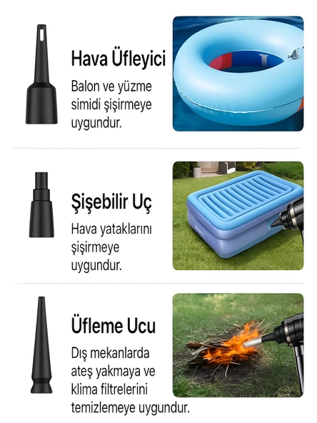 DEANB AHV 8in1 Kablosuz 16000PA Araç Ev Ofis İçi Mini Süpürge 6000mAh Şarjlı Vakum + Üfleme - Resim 4