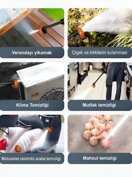 21V Şarjlı Araba Yıkama Makinesi 335PSI 18000RPM Çift Batarya 25000mAh Araç Tazyikli Su Pompası - Resim 3