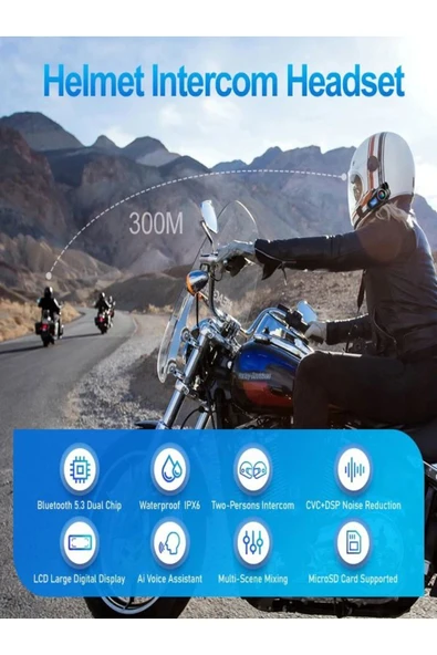 DEANB IPX6 SU GEÇİRMEZ SD KARTLI 2 KİŞİ 300M SİRİ DESTEK EQ SES İNTERKOM KASK KULAKLIĞI GÜRÜLTÜ OFF - Resim 6