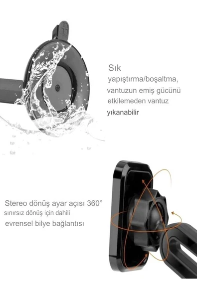 DEANB T014 360° Dönme Özellikli Tutacak Mıknatıslı Araç Içi Telefon Tutacağı – Vantuzlu Telefon Tutucu - 4