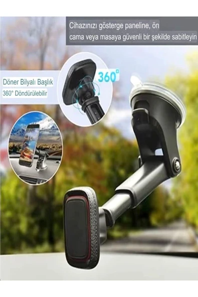 DEANB T-35 360° Dönebilen Mıknatıslı Uzayan Vantuzlu Tutacak Araç Içi Telefon Tutucu - 2