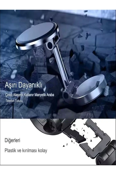 DEANB 360° Dönen Çinko Alaşımlı Tutacak Oto Aksesuarları Mıknatıslı Tutacak Araç Içi Telefon Tutacağı - 2