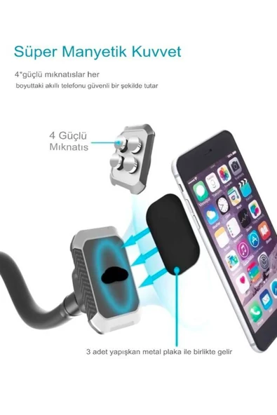 DEANB Fhd07 Neodimyum Manyetik Araç Telefon Tutucu - Universal Yapışkanlı Telefon Standı, Siyah - 4