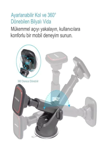 DEANB T-5 360° Dönen Mıknatıslı Oto Aksesuar | Araç Içi Telefon Tutacağı – Vantuzlu Araba Telefon Tutucu - 3