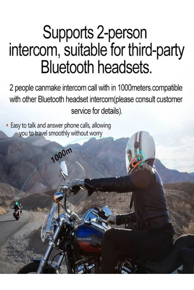 DEANB Q0082x Ipx6 Su Geçirmez Rgb 1km 2kişi Interkom/fm Radio Motosiklet Kask Kulaklık Wirelees V5.0 - Resim 5
