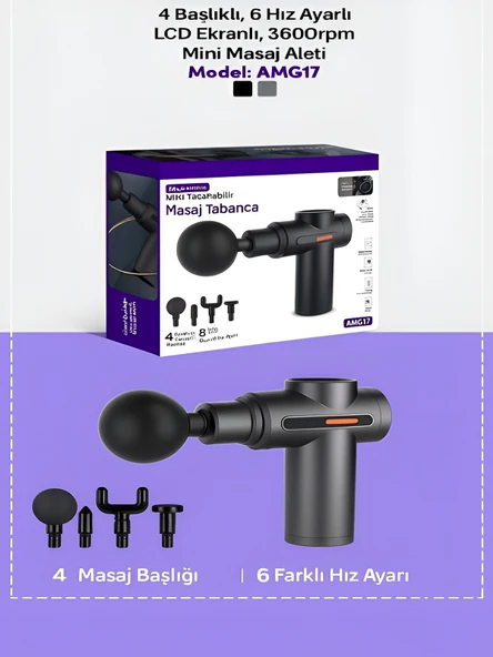 DEANB AMG017 Taşınabilir Sessiz Mini Masaj Aleti - 6 Hız Ayarlı, LCD Ekran, 3600RPM - Resim 8