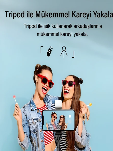 DEANB Bluetooth Kumandalı Tripod Telefon Tutuculu Selfie Çubuğu Telefon, Kamera, Lamba, Yayın Standı - Resim 3