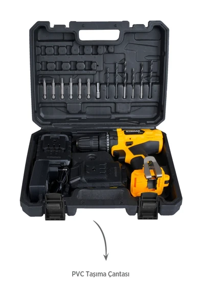RTM350SET Şarjlı Matkap Çift Akülü 4'lü Set - Uç Tutucu-Mini Su Terazisi-Maket Bıçağı - 7