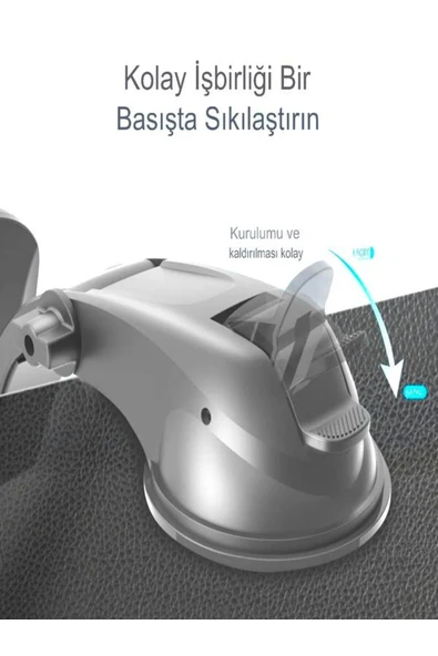 DEANB T-78 360° Dönebilen Hidrolik Kanatlı Vantuzlu Araç Içi Telefon Tutucu Ayna Torpido Montajı Tutacak - 5