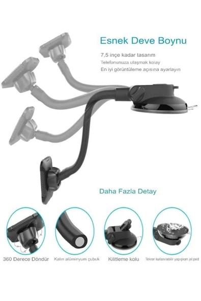 DEANB Fhd07 Neodimyum Manyetik Araç Telefon Tutucu - Universal Yapışkanlı Telefon Standı, Siyah - 2