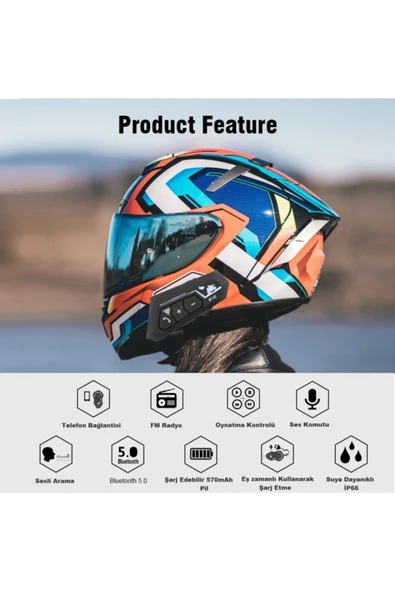 ÇELİKWORK Bt22 Hıfı 5.0 Edr Su Geçirmez Kablosuz Interkom Desteği Motosiklet Kask Kulaklığı Motorcu Kulaklığı - 7