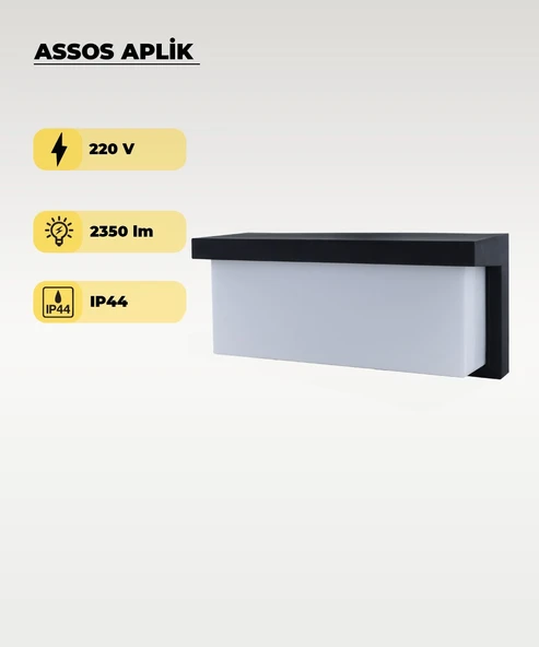 30W Assos Aplik 3200K Sarı Işık - IP44 - 1