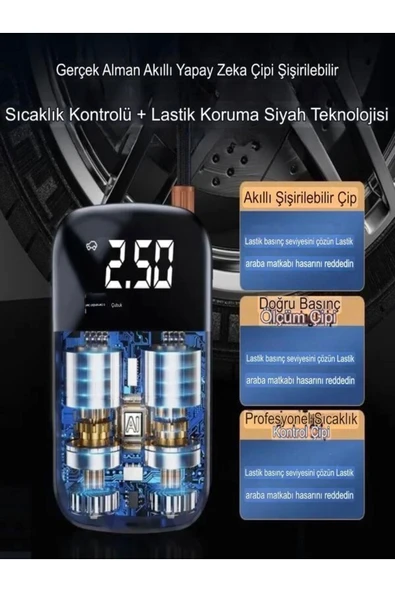 DEANB A55-56 PSI Destekli 3600mAh 50W LED Ekranlı Araba Motor Bisiklet Top Hava Kompresörü Powerbank - 7