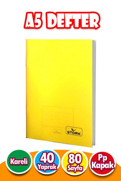 PP Kapaklı Tel Dikişli Defter 40 Yaprak | A5 | Kareli Defter Küçük Boy