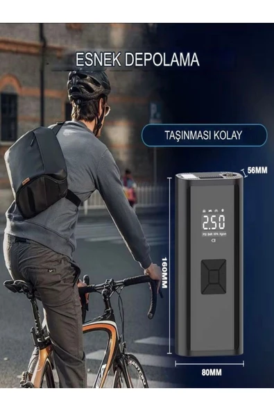 DEANB 150 PSI Şarjlı Hava Kompresörü 4500mAh | LCD Ekranlı Taşınabilir Lastik Şişirme Pompası - 6
