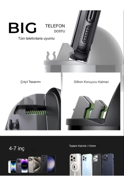 DEANB T0107 360° Dönen 3xKayma Önleyici Tutacak Torpido Üzeri Masa Üzeri ve Araç İçi Telefon Tutucu - 4