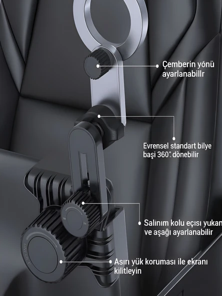 DEANB 360 Döner Manyetik Telefon Tutucu  Esnek Alüminyum Kol, Araç İçi Ayarlanabilir Stand - Resim 5