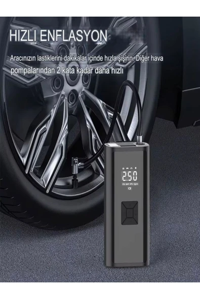 DEANB 150 PSI Şarjlı Hava Kompresörü 4500mAh | LCD Ekranlı Taşınabilir Lastik Şişirme Pompası - 3