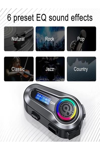 DEANB Q008 Lcd Fm Radio Eq Ses Ipx6 Su Geçirmez Rgb Işıklı Bluetooth Motosiklet Kask Kulaklığı Interkom - 3