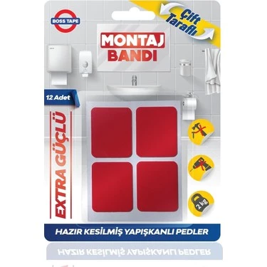 Grande Home Boss Tape Hazır Kesilmiş 12 Adet Çift Taraflı Montaj Bandı