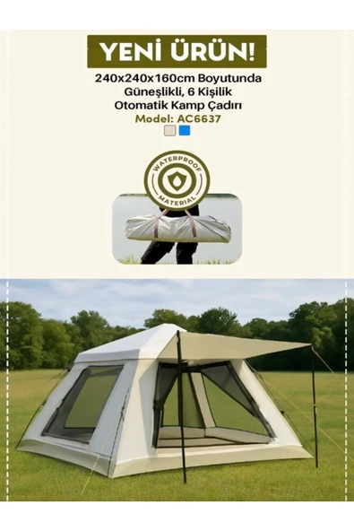 DEANB 240x240x160cm 6 Kişilik Taşınabilir UV Güneşlikli Rüzgar & Su Geçirmez Otomatik Kamp Çadırı - 8
