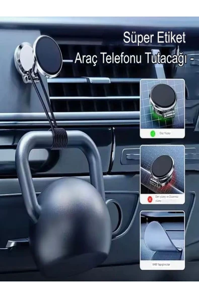 DEANB 360° Dönen Çinko Alaşımlı Tutacak Oto Aksesuarları Mıknatıslı Tutacak Araç Içi Telefon Tutacağı - 3