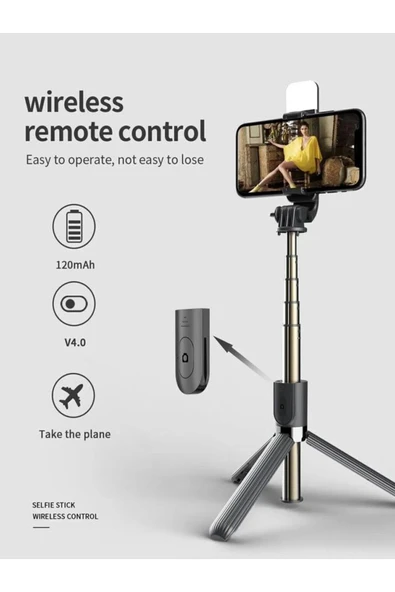 DEANB Bluetooth Kumandalı Tripod Telefon Tutuculu Selfie Çubuğu Telefon, Kamera, Lamba, Yayın Standı - 6