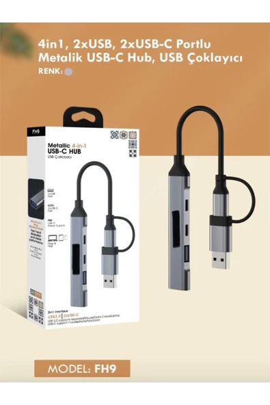 çelikwork inspiring technology FH9 4in1 USB-C HUB Dönüştürücü - 2 USB, 2 Type-C Port, Metalik USB-C Çoklayıcı Plus&Play - Resim 6