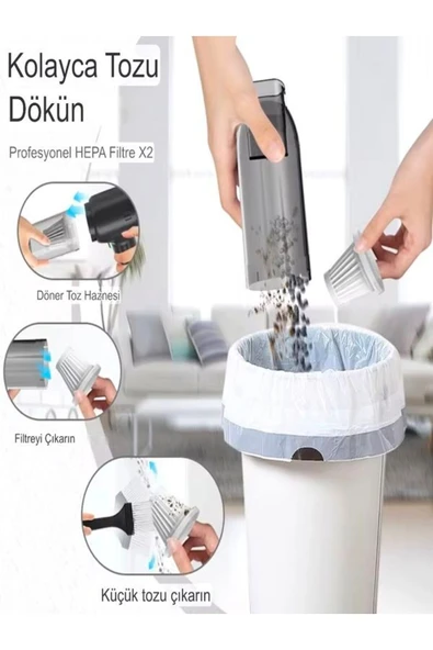 DEANB AHV 8in1 Kablosuz 16000 PA Araç, Ev, Ofis İçi Mini Süpürge – 6000 mAh Şarjlı, Vakum + Üfleme - 2