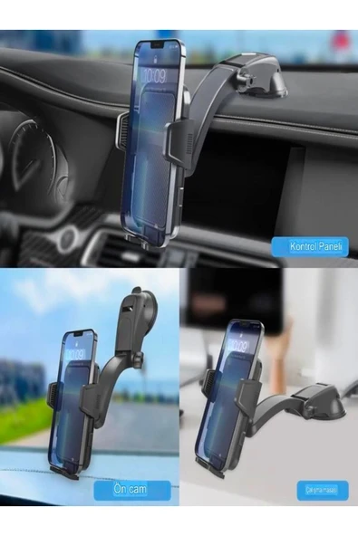 DEANB T-78 360° Dönebilen Hidrolik Kanatlı Vantuzlu Araç Içi Telefon Tutucu Ayna Torpido Montajı Tutacak - 6