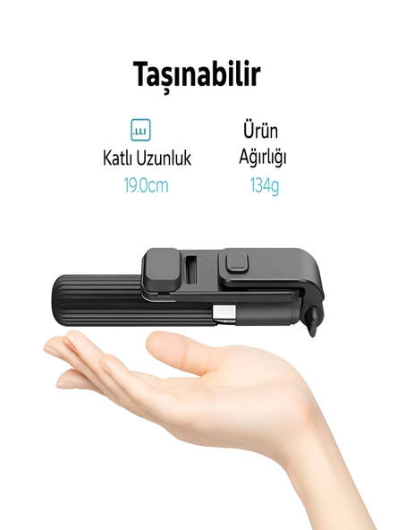DEANB Bluetooth Kumandalı Tripod Telefon Tutuculu Selfie Çubuğu Telefon, Kamera, Lamba, Yayın Standı - Resim 4