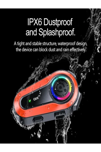 DEANB Q0082x Ipx6 Su Geçirmez Rgb 1km 2kişi Interkom/fm Radio Motosiklet Kask Kulaklık Wirelees V5.0 - Resim 3