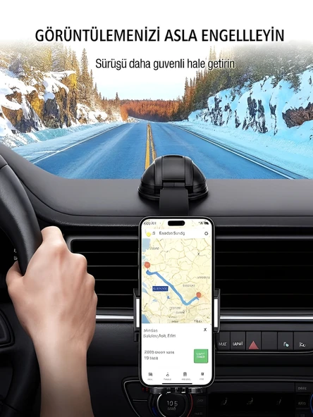 DEANB T78 360 Dönebilen Hidrolik Kanatlı Vantuzlu Araç Içi Telefon Tutucu Ayna Torpido Montajı Tutacak - Resim 2