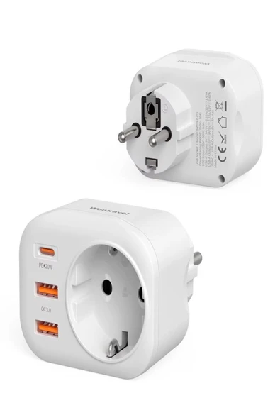 DEANB AC-115 2500W 3.4A 2USB 1Type-C 1Soket Akım Korumalı Şarj Adaptörü Priz Çoğaltıcı - 3