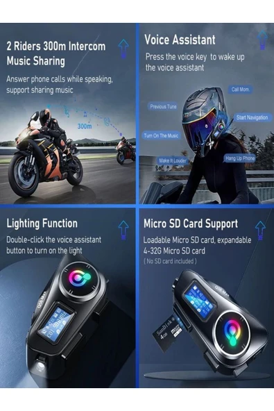 DEANB IPX6 SU GEÇİRMEZ SD KARTLI 2 KİŞİ 300M SİRİ DESTEK EQ SES İNTERKOM KASK KULAKLIĞI GÜRÜLTÜ OFF - Resim 4