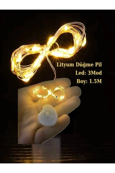 DEANB 5Adet X 1.5 Metre 3 Modlu Lityum Düğme Pilli Yılbaşı Dekoratif Led Işık Zinciri - 1