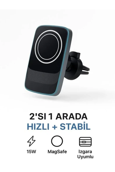 DEANB 15W Magsafe Uyumlu Kablosuz Araç İçi Telefon Tutucu | 3A Hızlı Şarj | Havalandırma Tipi 2in1 Stand - 6