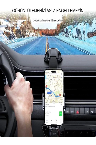 DEANB T-78 360° Dönebilen Hidrolik Kanatlı Vantuzlu Araç Içi Telefon Tutucu Ayna Torpido Montajı Tutacak - 4