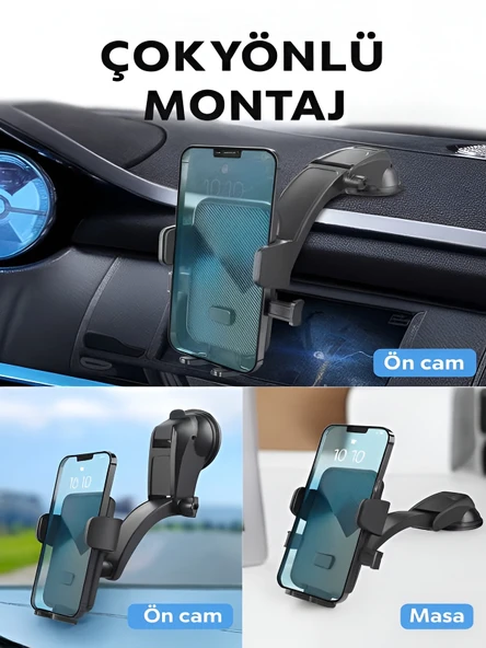 DEANB T78 360 Dönebilen Hidrolik Kanatlı Vantuzlu Araç Içi Telefon Tutucu Ayna Torpido Montajı Tutacak - Resim 5
