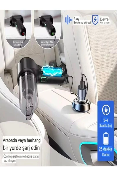 DEANB 3in1 12000pa Vakumlu Üflemeli Ev Ofis Araba Süpürgesi Şarj'lı Elektrikli Kablosuz Araç Içi Süpürge - 2