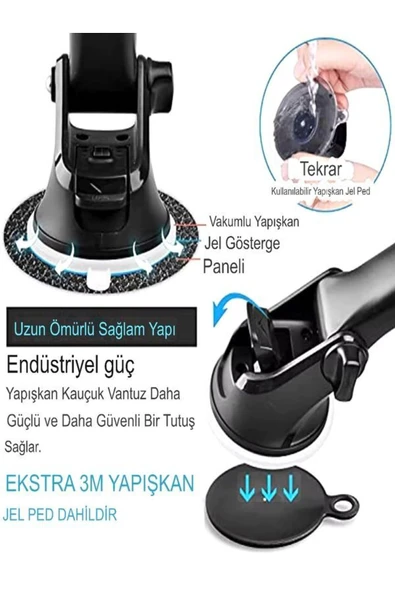DEANB T-35 360° Dönebilen Mıknatıslı Uzayan Vantuzlu Tutacak Araç Içi Telefon Tutucu - 6