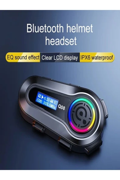 DEANB Q008 Lcd Fm Radio Eq Ses Ipx6 Su Geçirmez Rgb Işıklı Bluetooth Motosiklet Kask Kulaklığı Interkom - 2