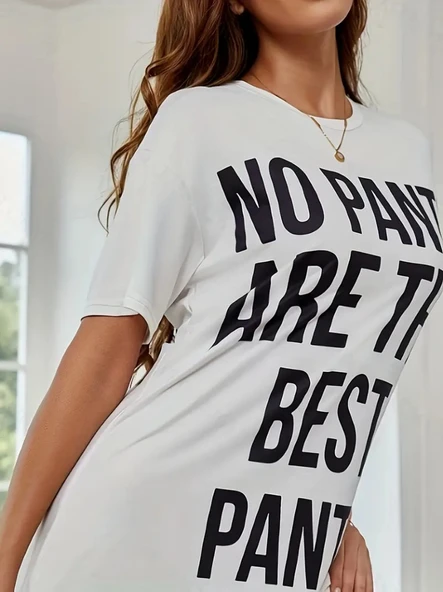 Kadın Kısa Kollu Yazı Baskılı Basic Mini Elbise - Resim 3