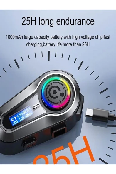 DEANB Q008 Lcd Fm Radio Eq Ses Ipx6 Su Geçirmez Rgb Işıklı Bluetooth Motosiklet Kask Kulaklığı Interkom - 7