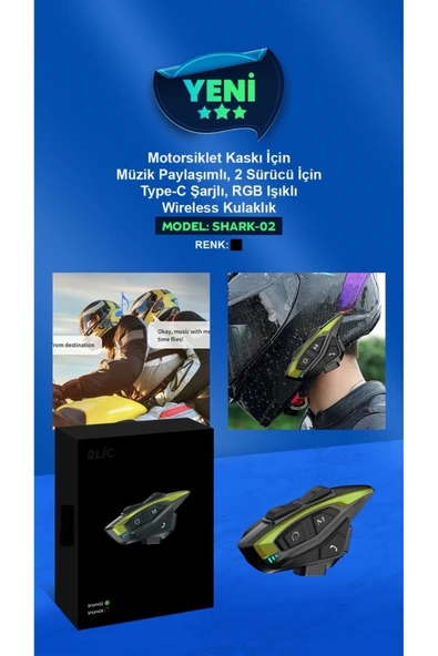 ÇELİKWORK Shark2 Motorcu Kask Kulaklığı 2 Kişi 1km Interkom Gürültü Azaltma Müzik Paylaşımı Rgb Işık Wireless - Resim 7